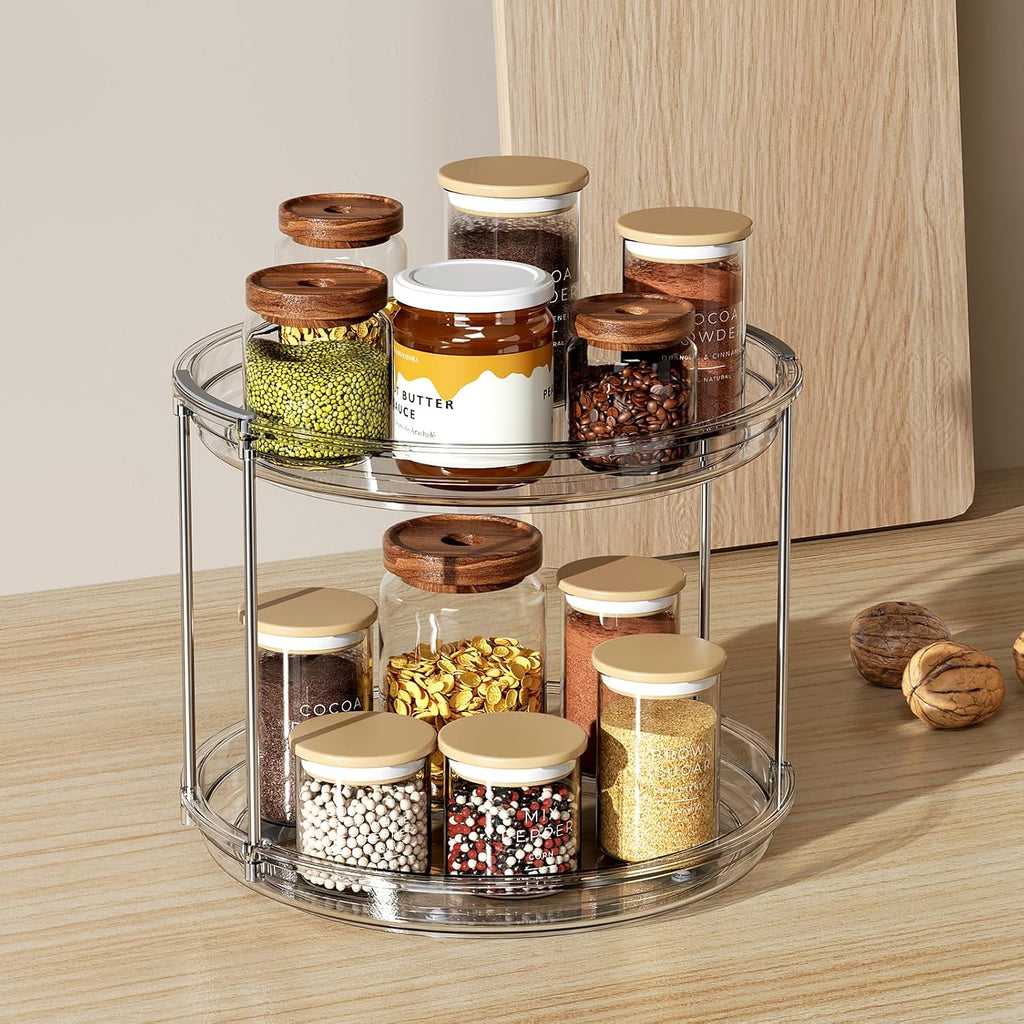 2 Tier Lazy Susan Turntable Organizer 9.25'' Rotating Spice Rack Organization for Kitchen