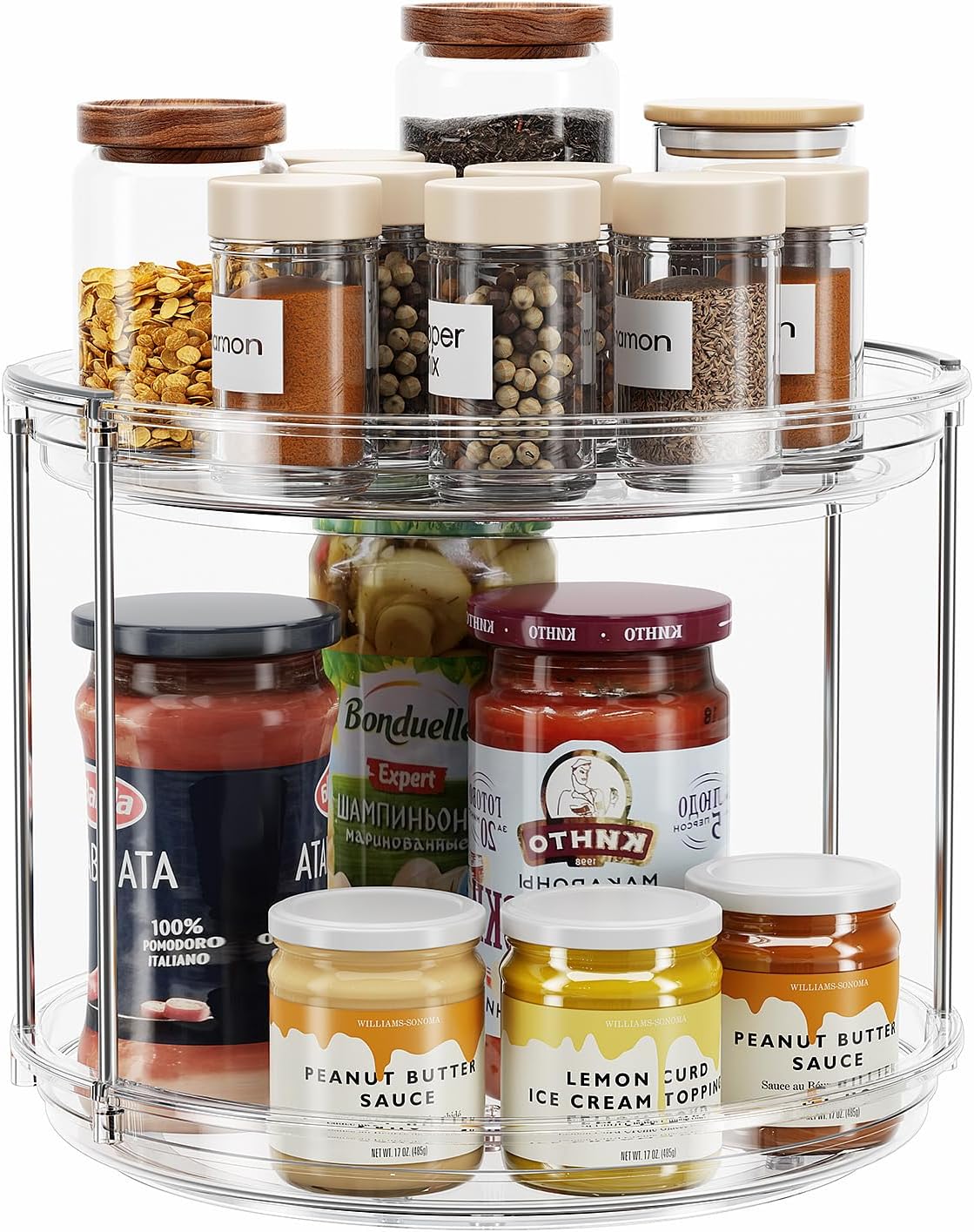 2 Tier Lazy Susan Turntable Organizer 9.25'' Rotating Spice Rack Organization for Kitchen